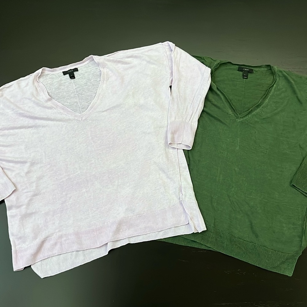 Two J-crew Sweaters, Pink and Forest Green, Both Size Large